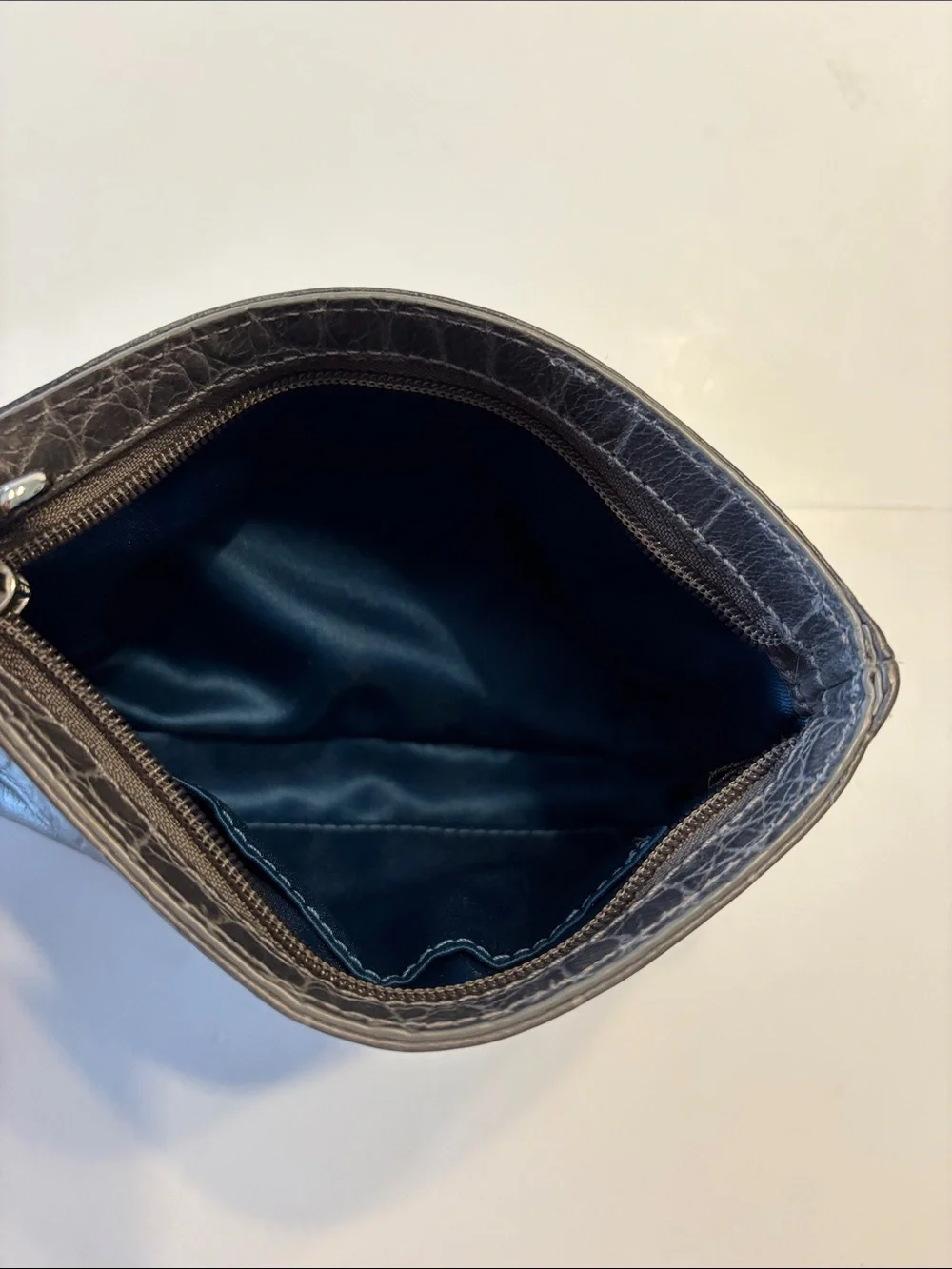 Coach Grey Madison Leather Embossed Croc Zip Wristlet
